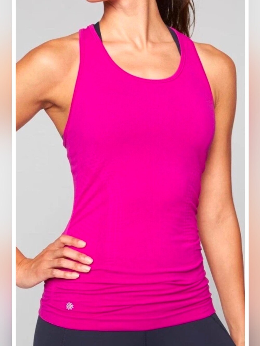 Athleta Speedlight Seamless Tank Racerback Ruched Large Womens Pink Gym Workout